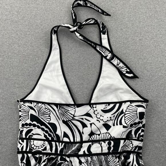 a.n.a Dress Womens 12 Black White Floral Print Halter Neck Fit & Flare Summer - Picture 8 of 15